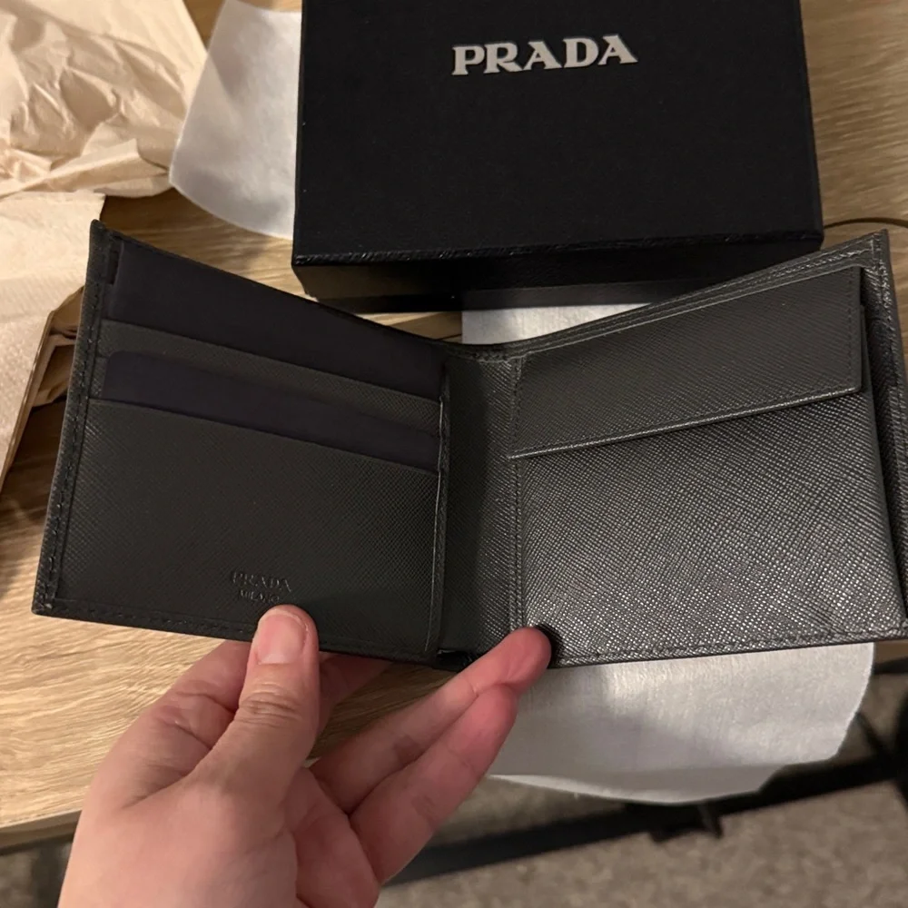 Prada Grey Saffiano Leather Bi-Fold Wallet
